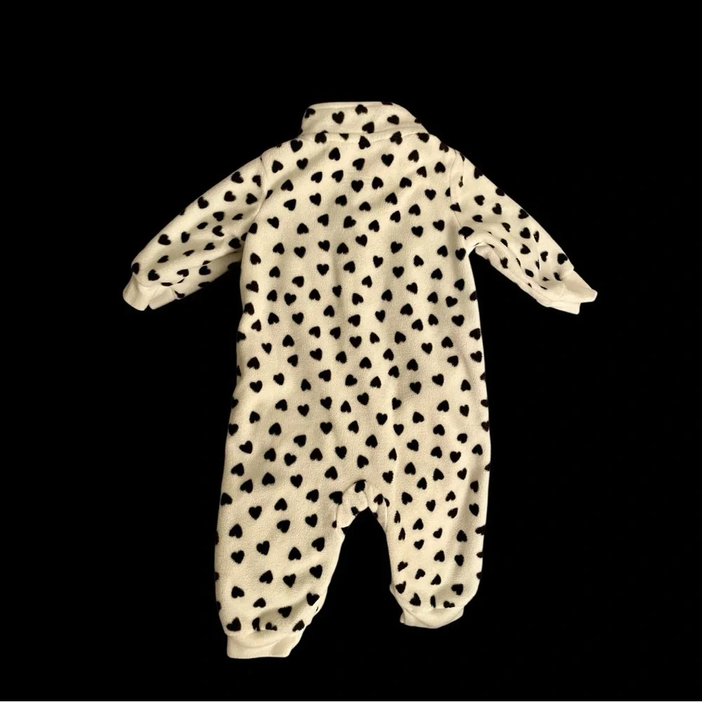 Carter's Black & White Hearts Patterned Fleece Jumpsuit  w/Front Pockets & Bows - Picture 2 of 5